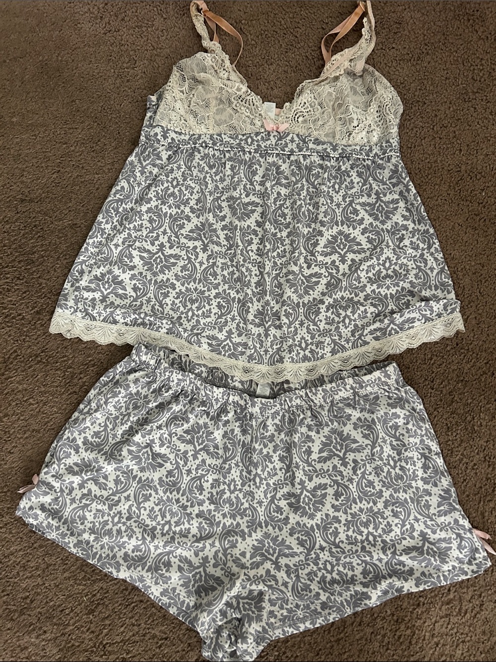 Marilyn Monroe Cream Lace & Gray Damask Camisole and Shorts Set